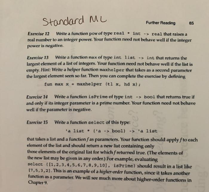 Sup Standard ML Further Reading 85 Exercise 12 Write a function pow