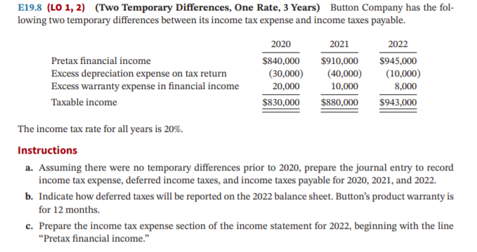 E19.8 (LO 1, 2) (Two Temporary Differences, One Rate, 3 Years) Button