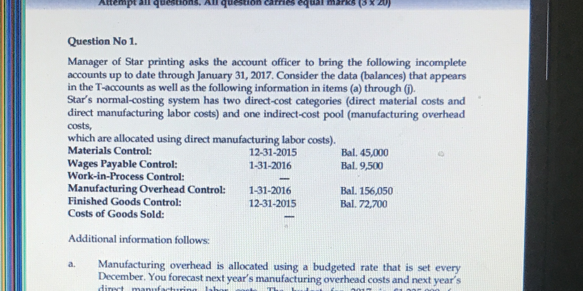 Attempt all questions. question carries equal man (3 x 20) Question No