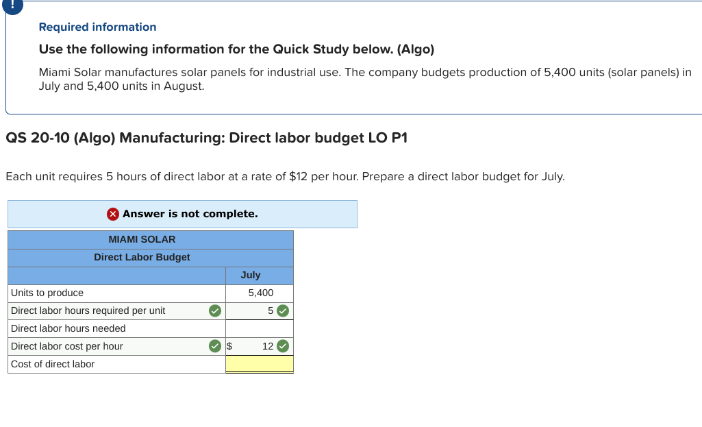Required information Use the following information for the Quick Study below. (Algo)