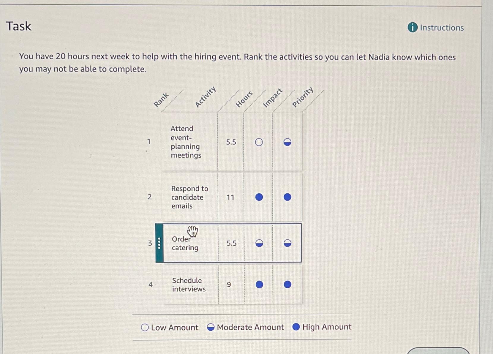 Task Instructions You have 20 hours next week to help with the