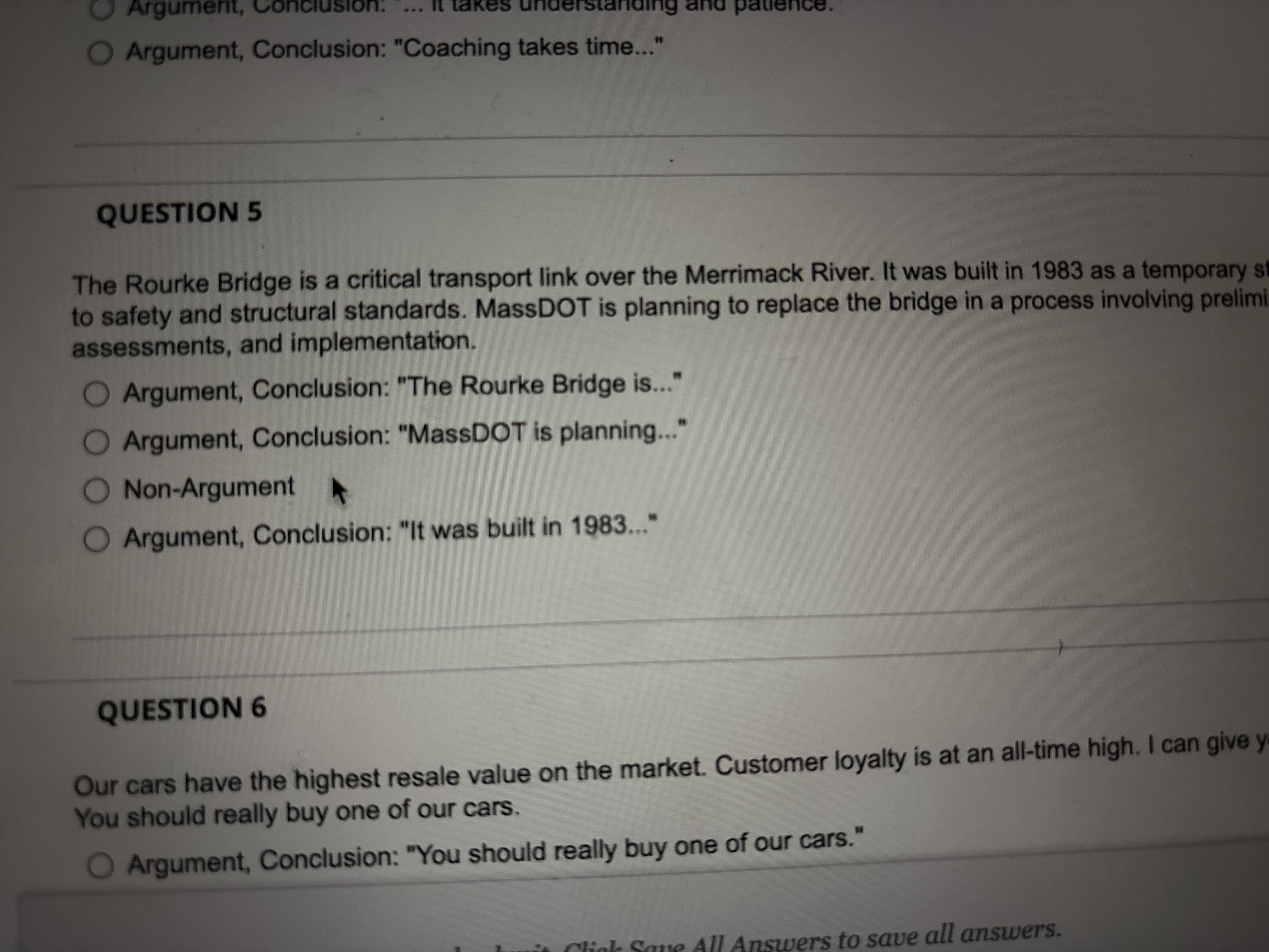 Argument, ... It tak O Argument, Conclusion: "Coaching takes time..." patien QUESTION
