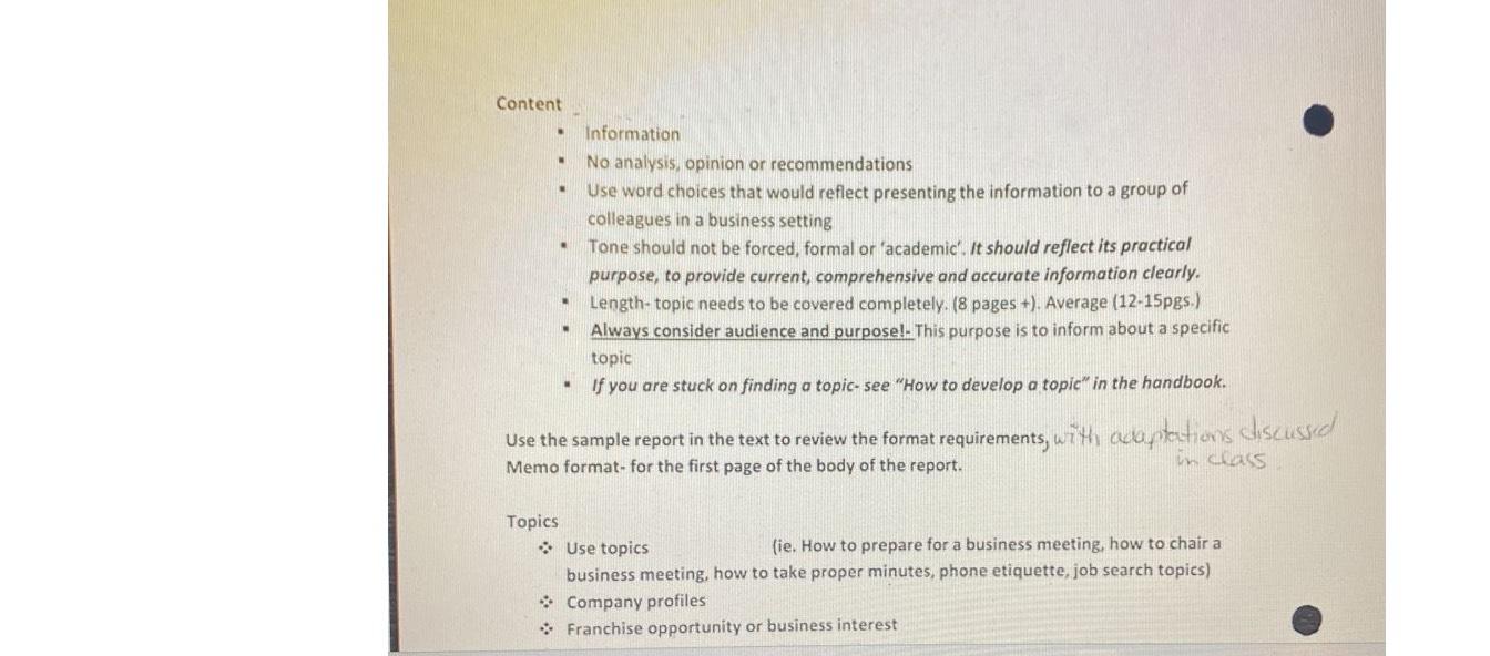 Content " " " Information No analysis, opinion or recommendations Use word