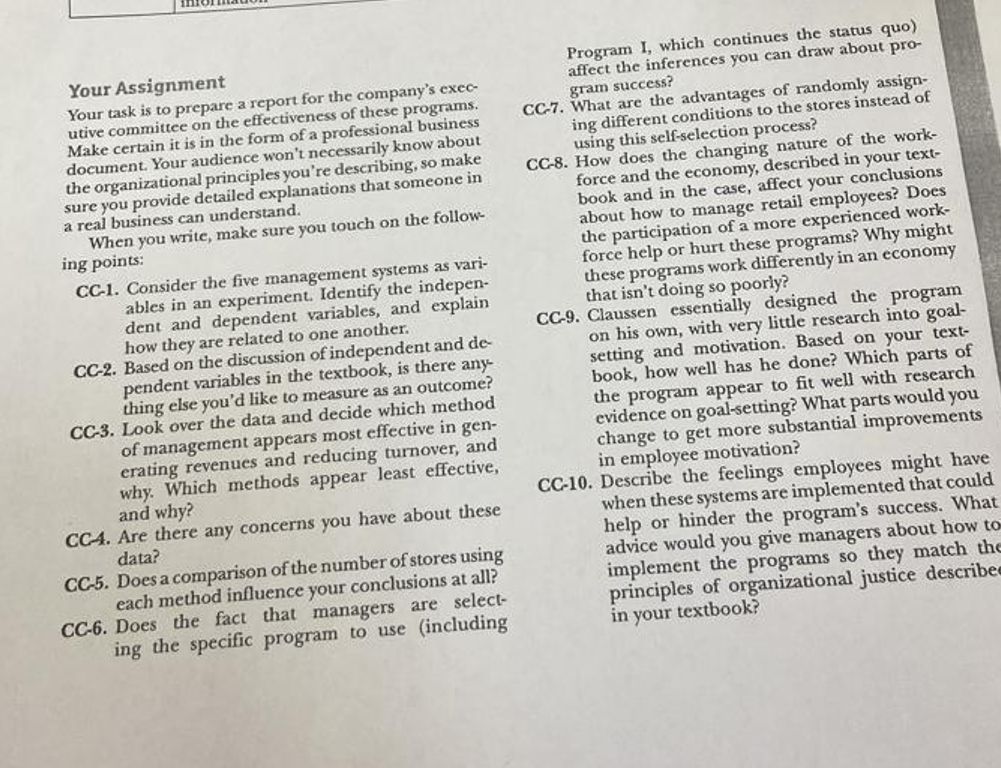 Your Assignment Your task is to prepare a report for the company's