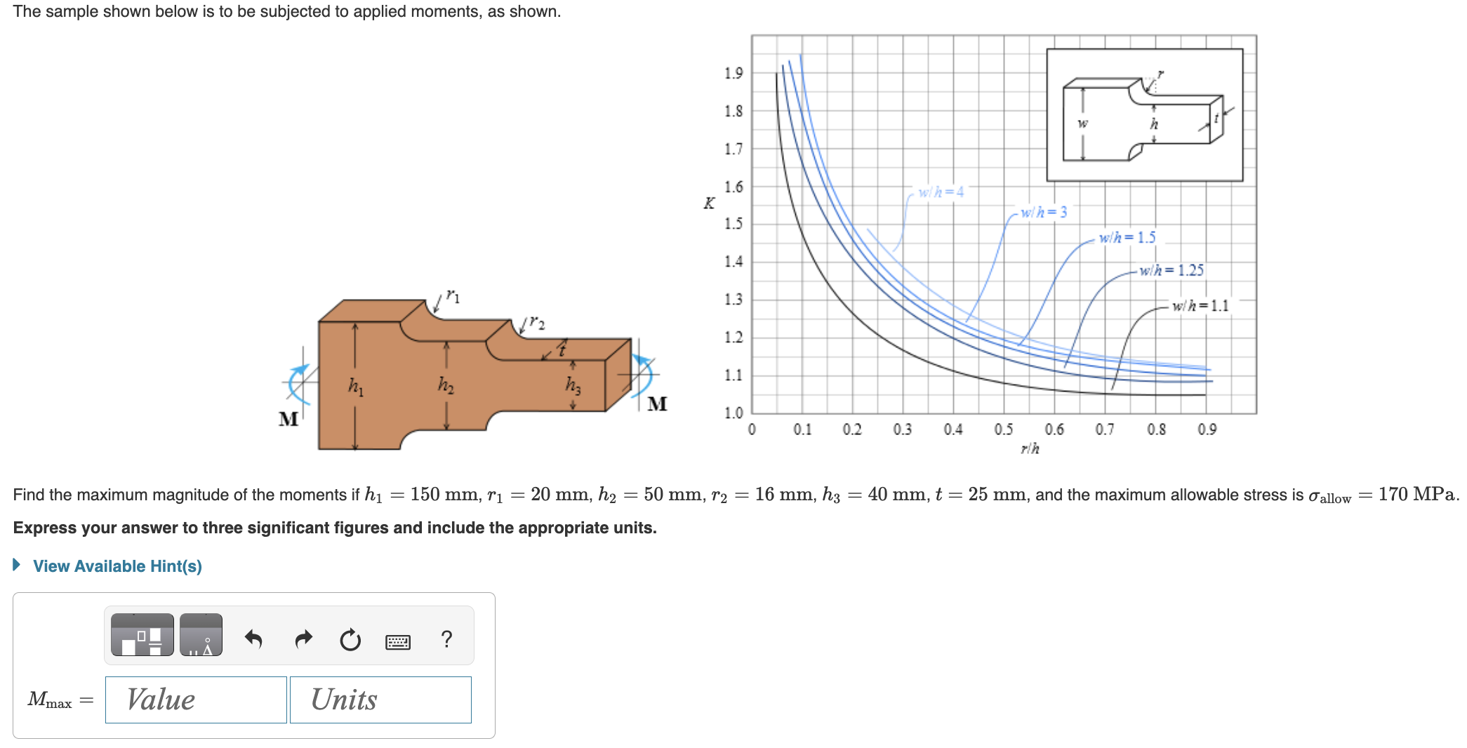 are a = 90 mm, h = 50 mm, and d =