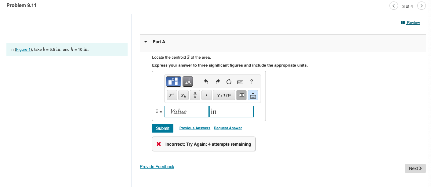 Problem 9.11 Part A In (Figure 1), take b = 5.5 in.