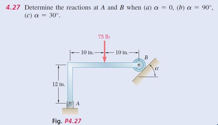 == 4.27 Determine the reactions at A and B when (a) a