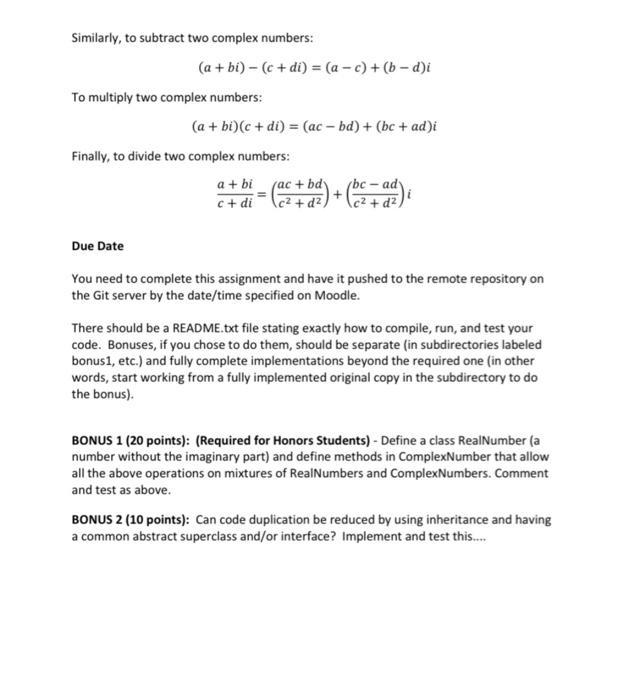 method that "exercises" your complex number class and shows correct results for