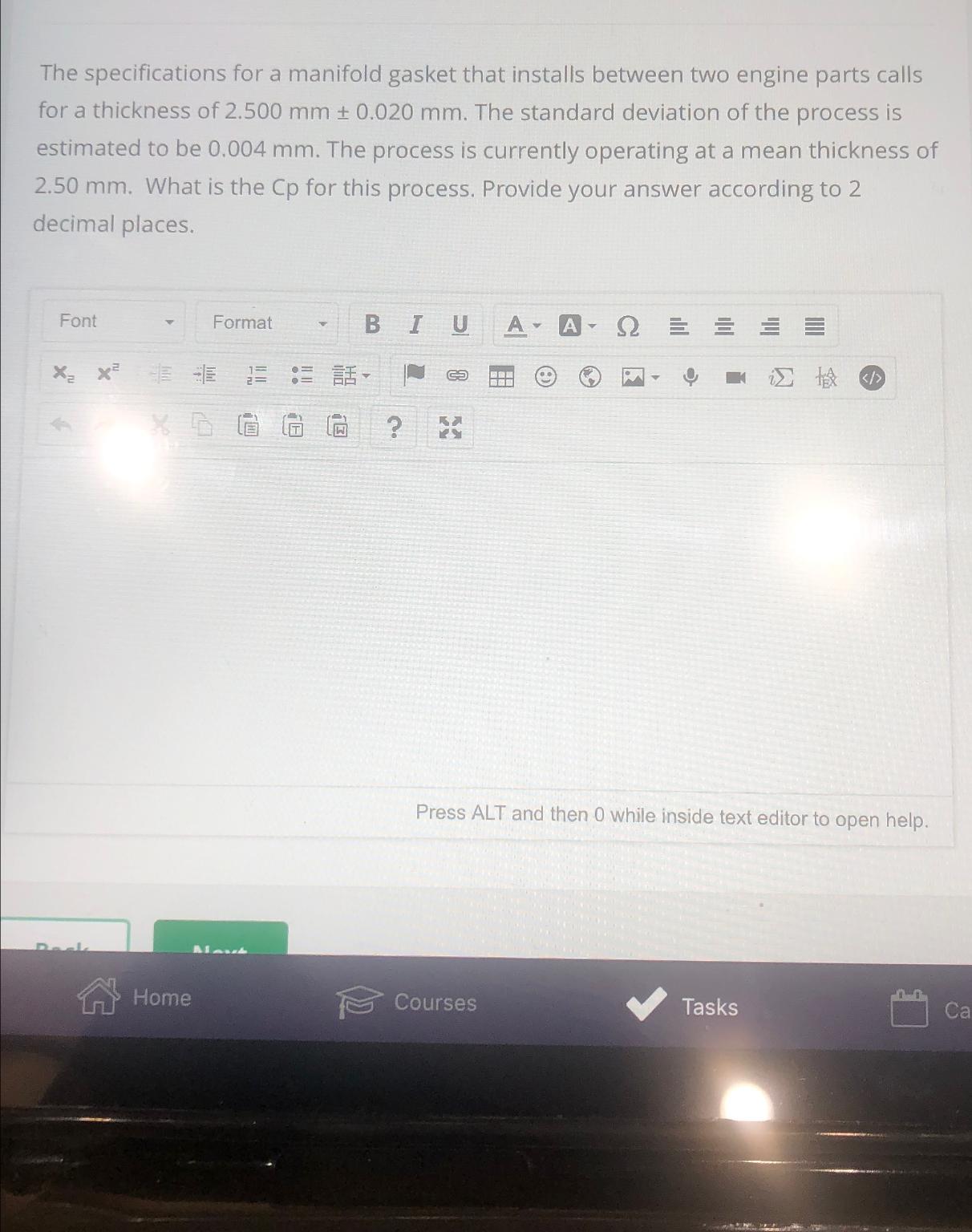 The specifications for a manifold gasket that installs between two engine parts