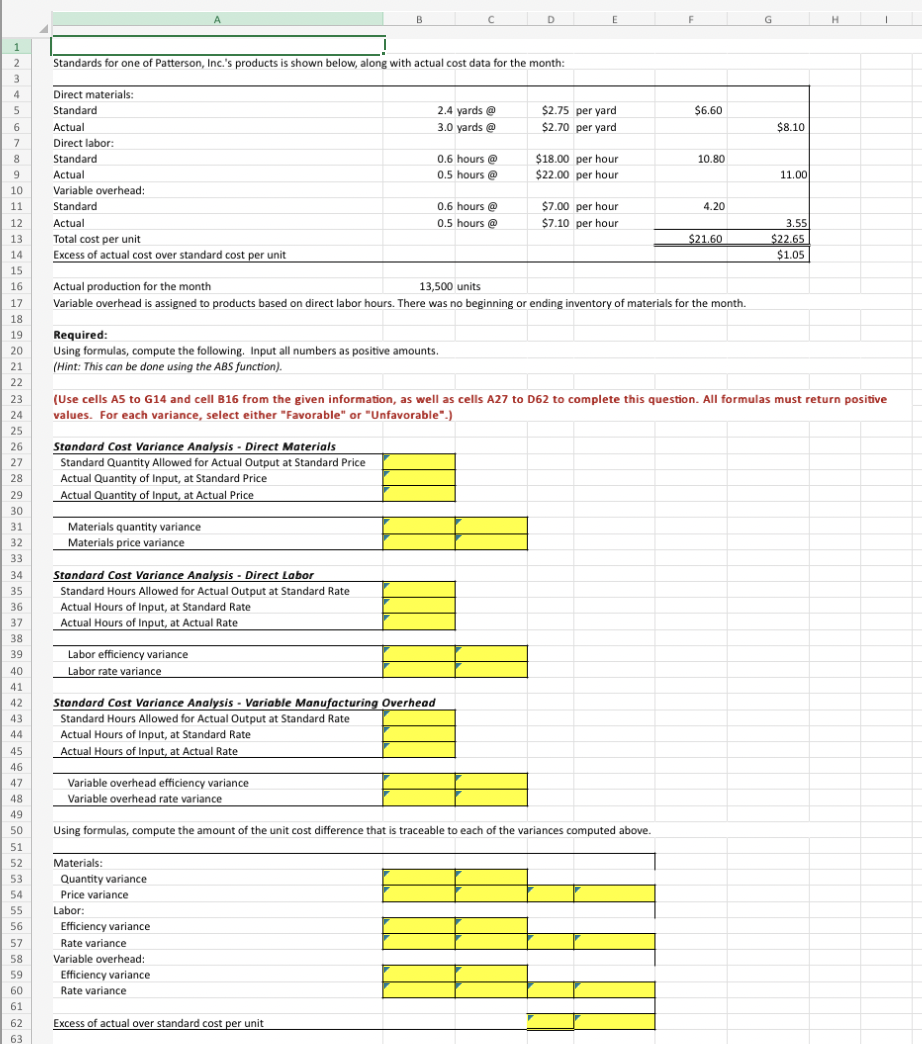 B D E F H 1 2 Standards for one of Patterson,