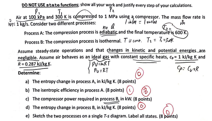 DO NOT USE state functions; show all your work and justify every