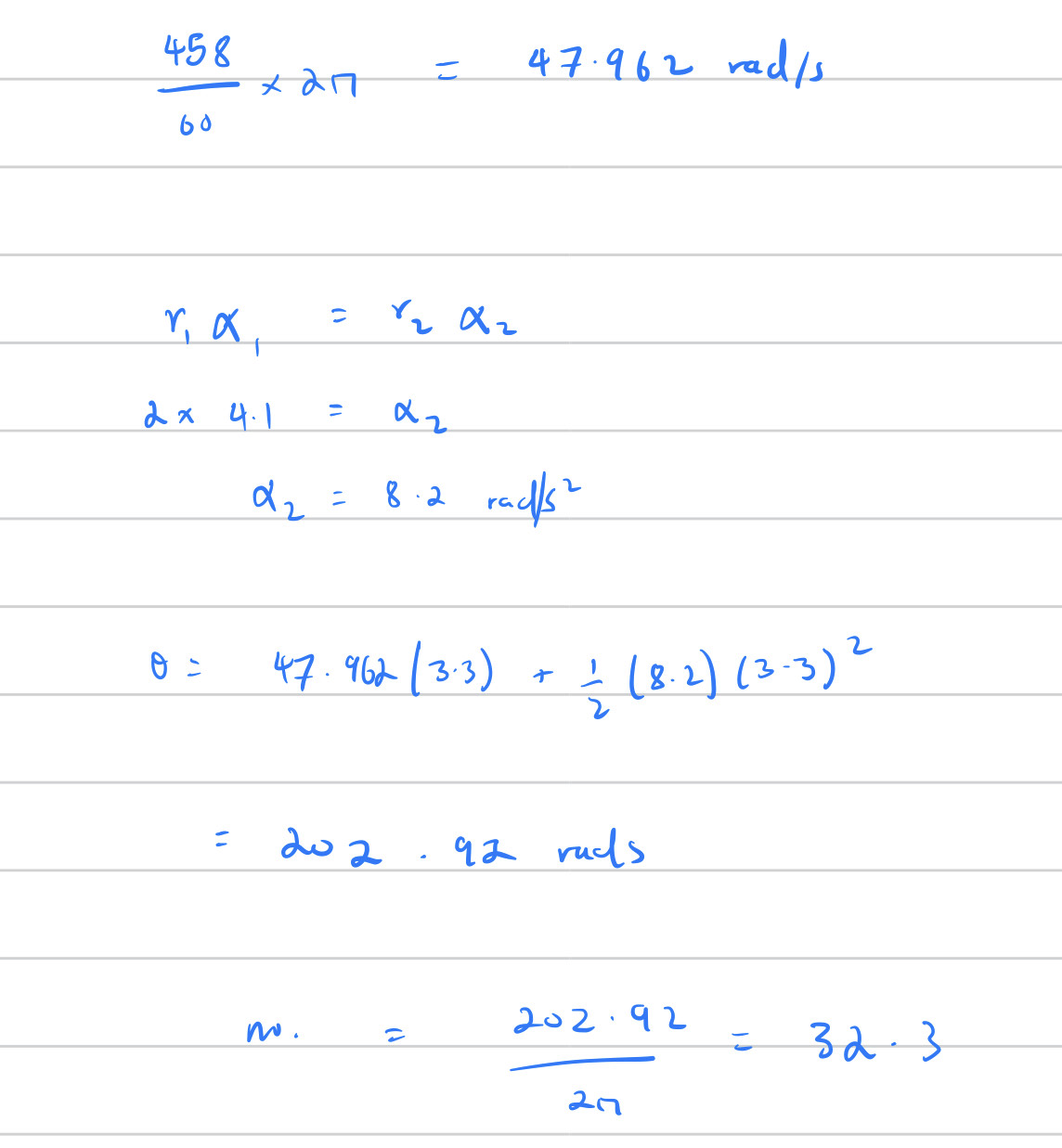 458 = 47.962 rad/s 60 = r, , 2x 4.1 = 2