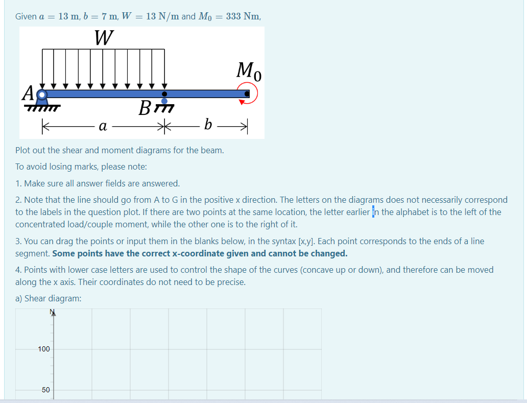 Given a = 13 m, b = 7 m, W = 13