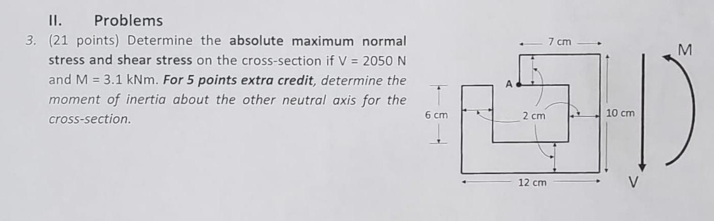 II. Problems 3. (21 points) Determine the absolute maximum normal stress and