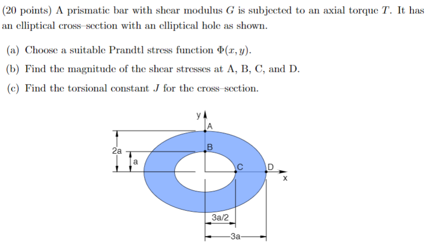 (20 points) A prismatic bar with shear modulus G is subjected to