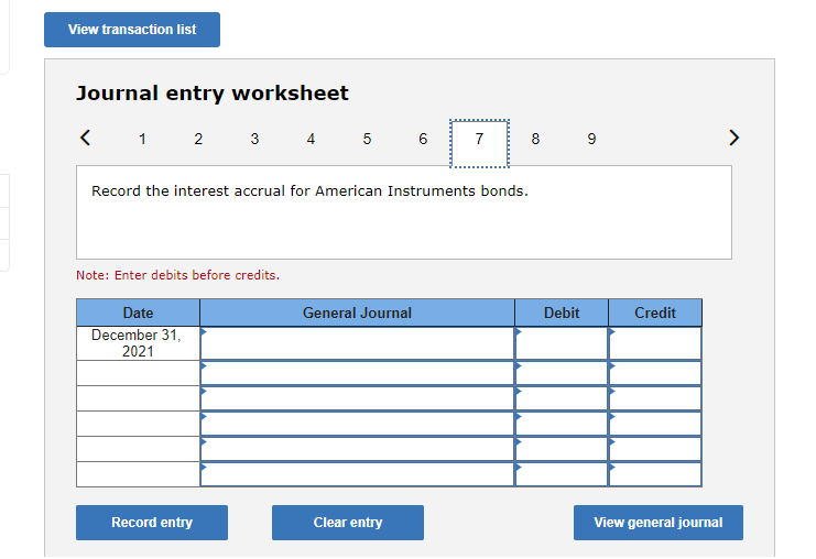 View transaction list Journal entry worksheet 1 2 3 4 5 6