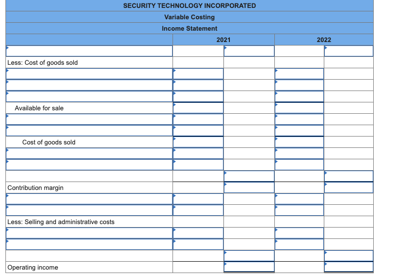 final answers to nearest whole dollar amount.) SECURITY TECHNOLOGY INCORPORATED Full Costing