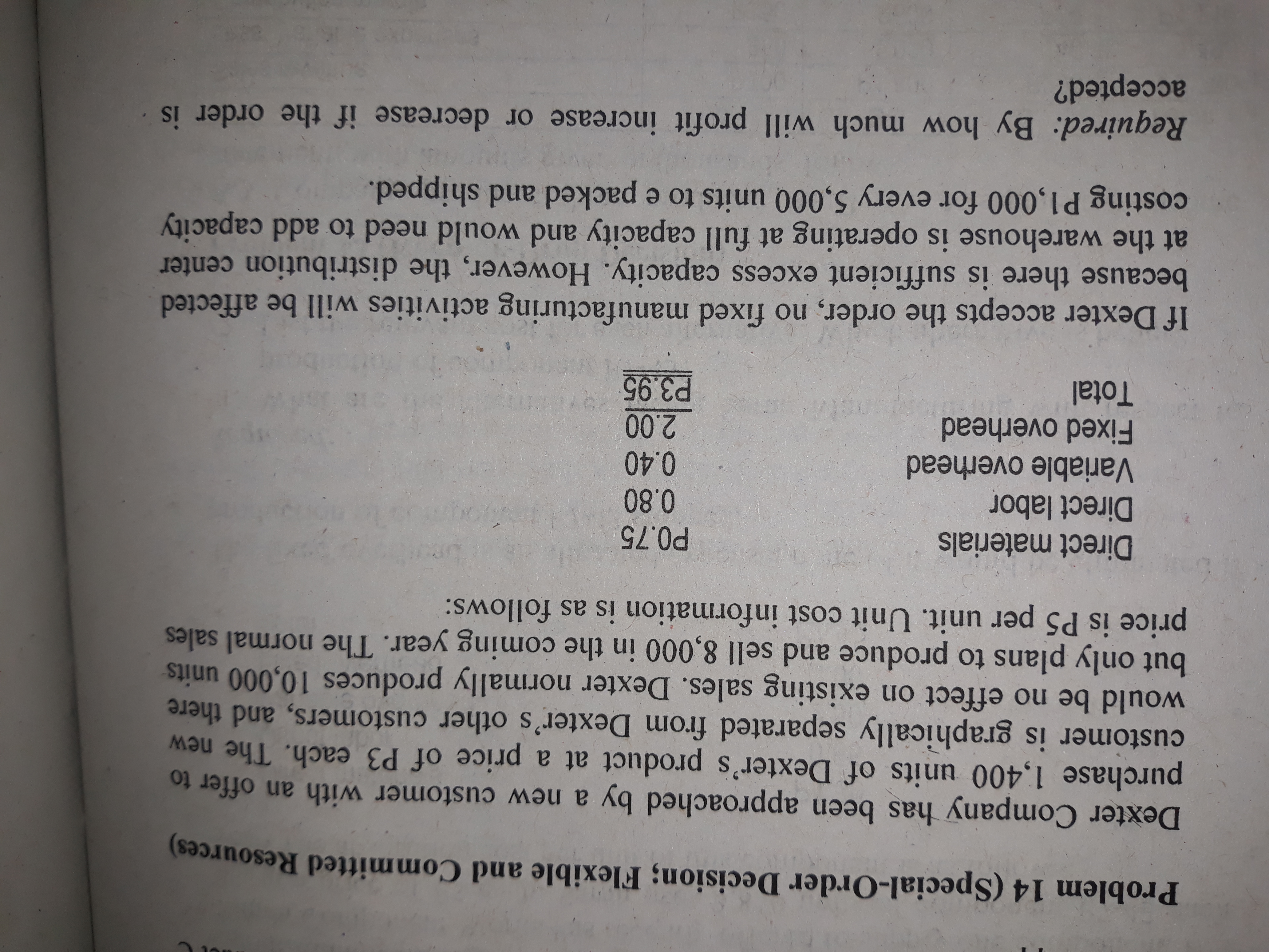 Problem 14 (Special-Order Decision; Flexible and Committed Resources) Dexter Company has been