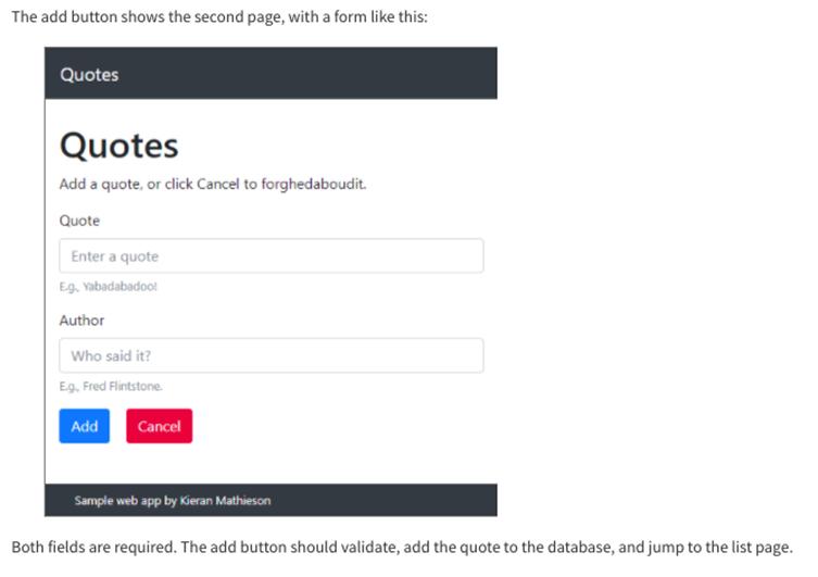 footer. There should be three pages. The first lists quotes, like this: