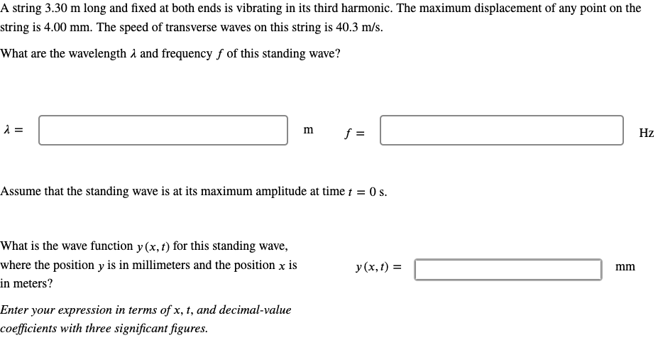 A string 3.30 m long and fixed at both ends is vibrating