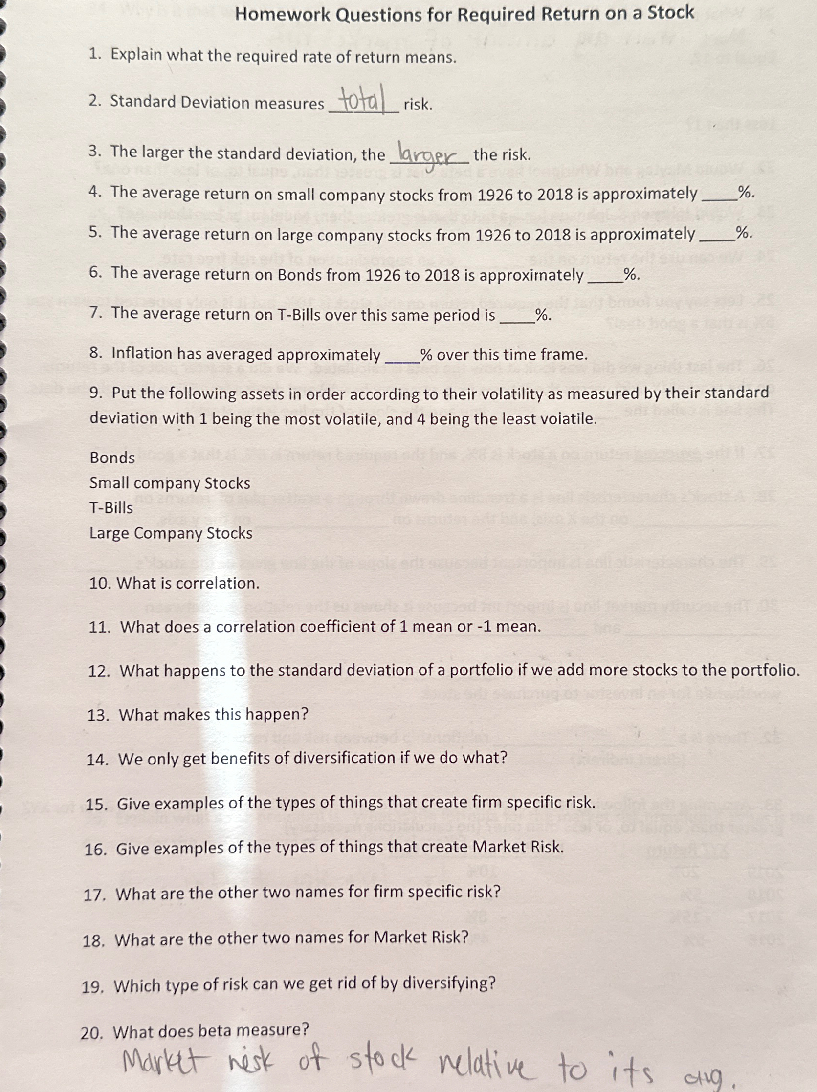 Homework Questions for Required Return on a Stock 1. Explain what the