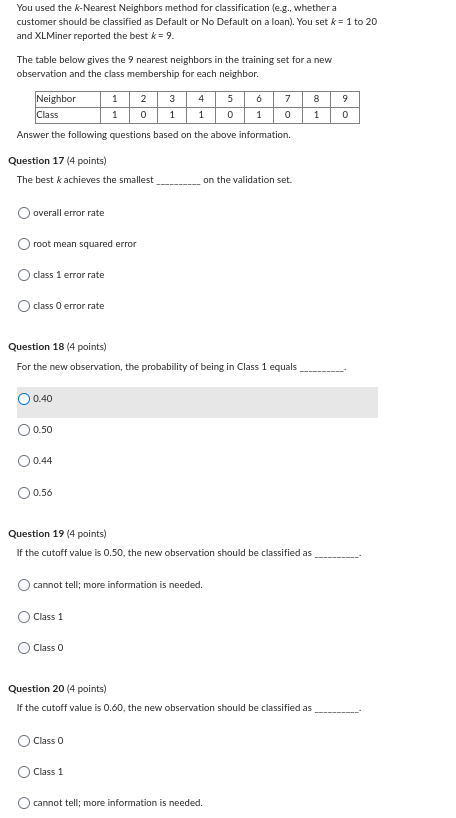 You used the k-Nearest Neighbors method for classification (e.g., whether a customer