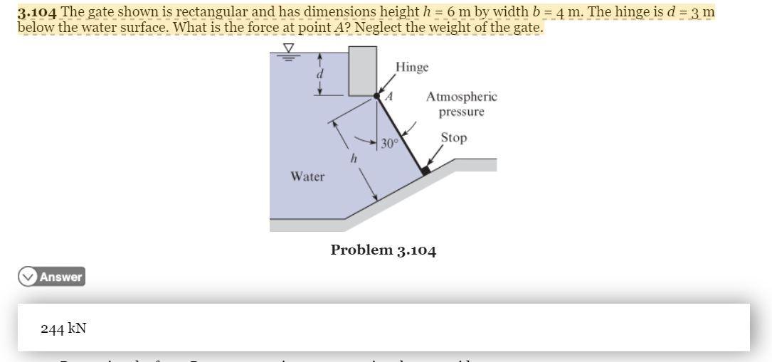 3.104 The gate shown is rectangular and has dimensions height h =
