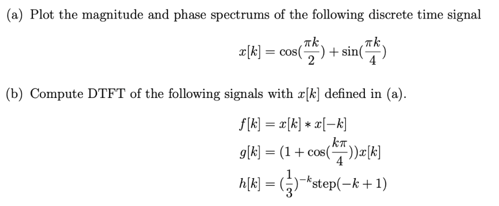all discrete time signals x[k], time index k Z. (a) Plot the
