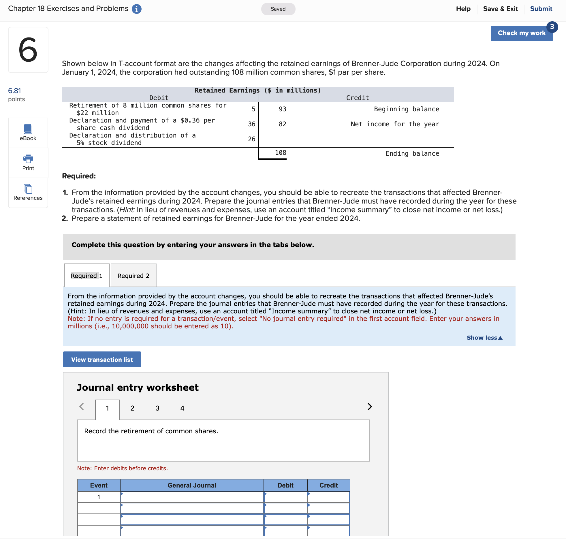 Chapter 18 Exercises and Problems 6 Saved Help Save & Exit Submit