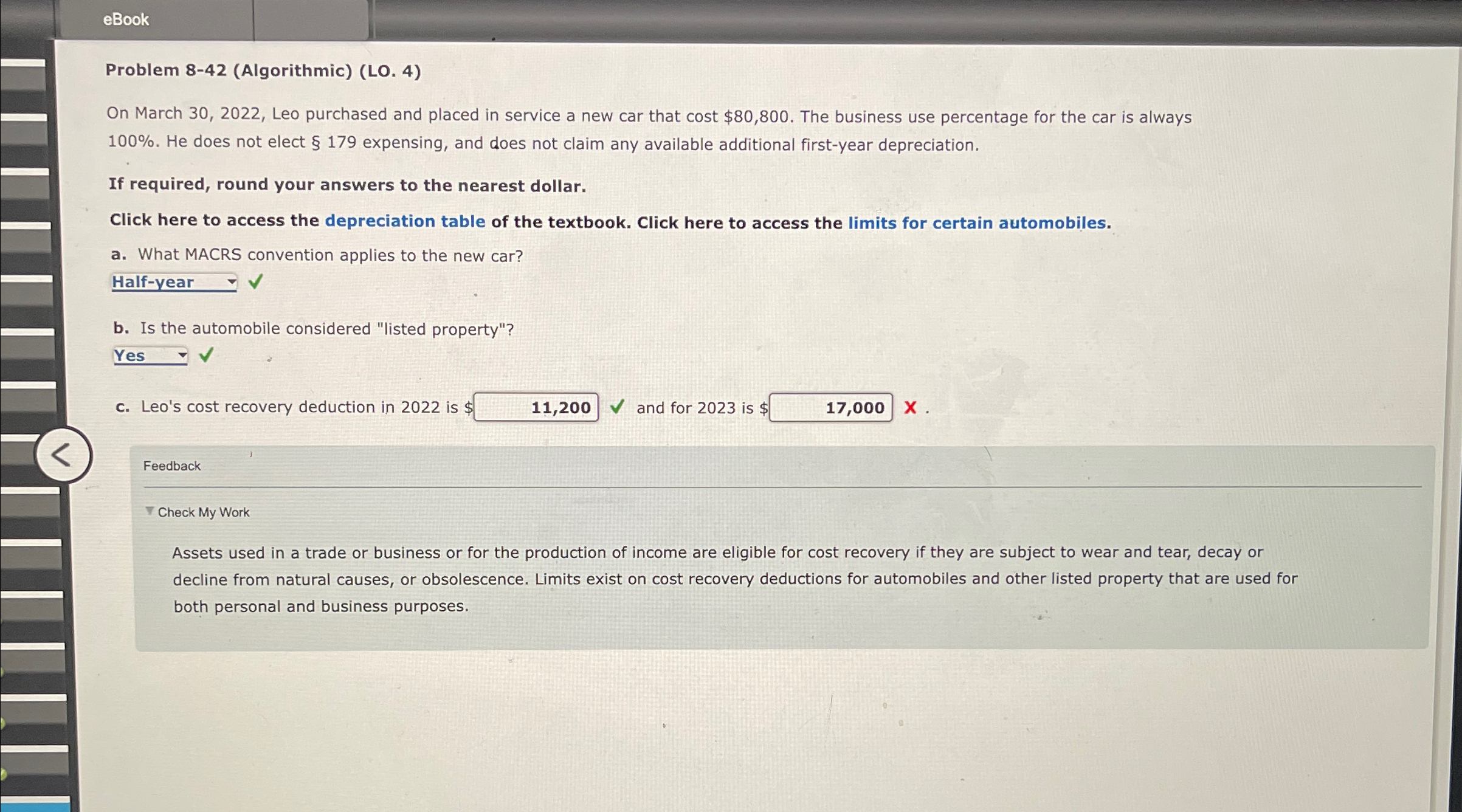 eBook Problem 8-42 (Algorithmic) (LO. 4) On March 30, 2022, Leo purchased