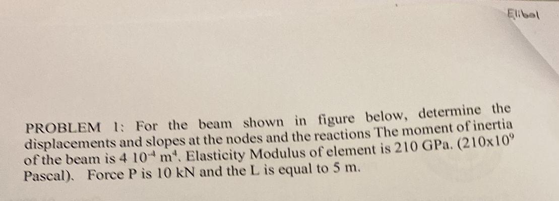 PROBLEM 1: For the beam shown in figure below, determine the displacements