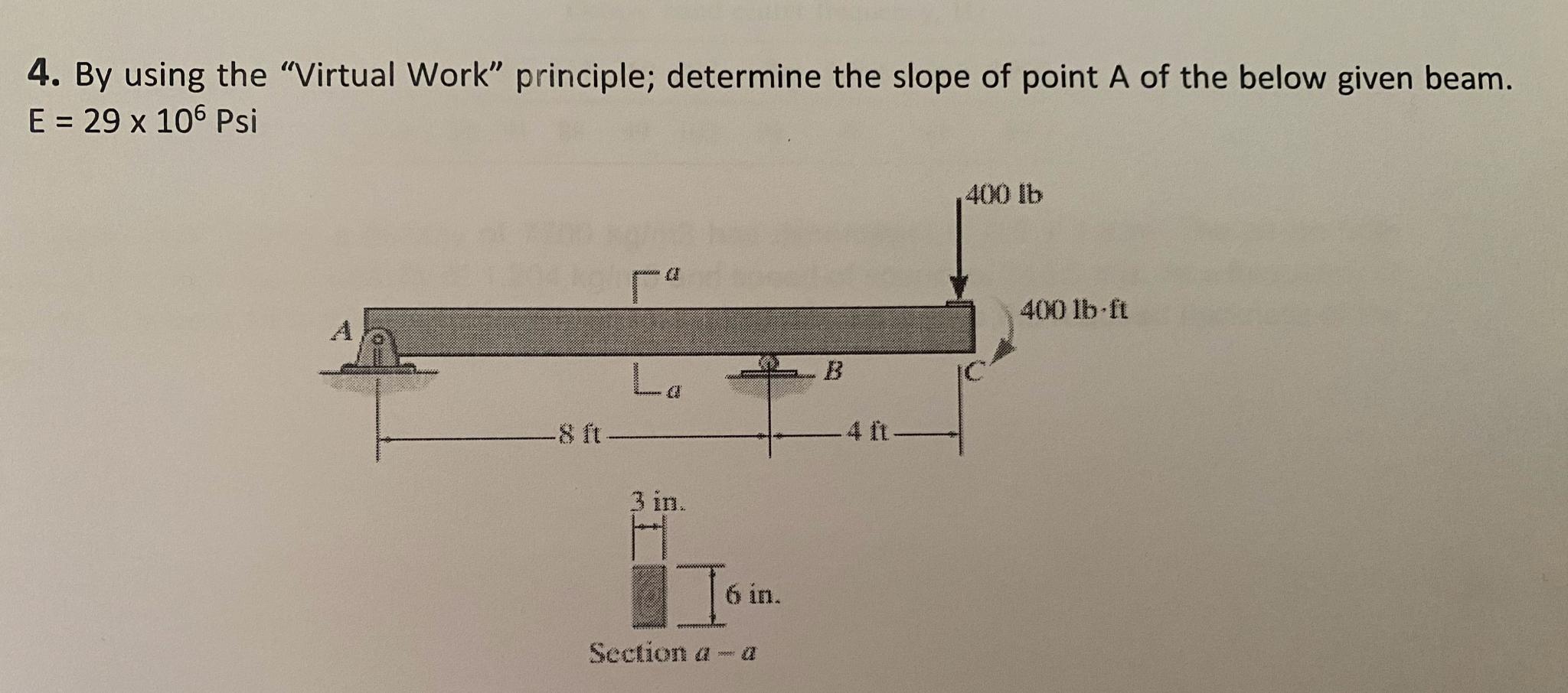 4. By using the "Virtual Work" principle; determine the slope of point