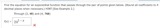 Find the equation for an exponential function that passes through the pair