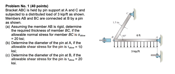 Problem No. 1 (40 points) Bracket ABC is held by pin support