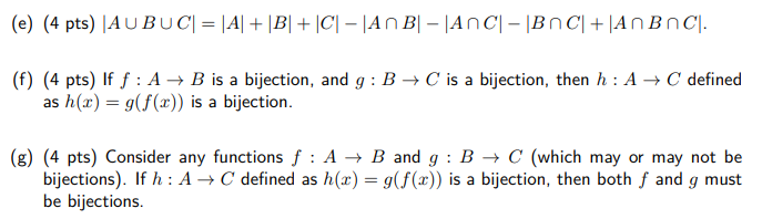 (e) (4 pts) AUBUC| = |A| + |B| + |C|- |An B|-