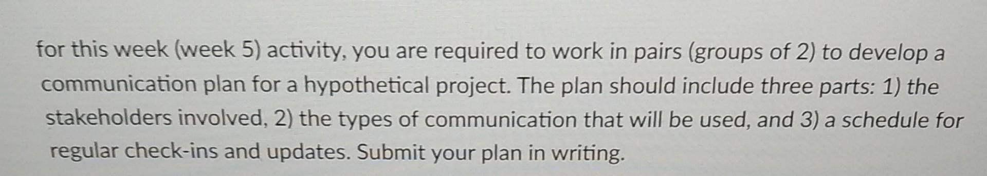 for this week (week 5) activity, you are required to work in