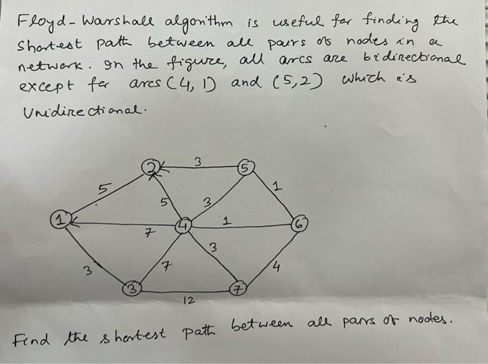 a Floyd-Warshall algorithm is useful for finding the Shortest path between all