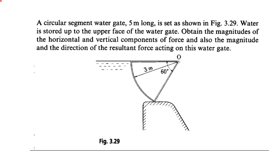 A circular segment water gate, 5 m long, is set as shown