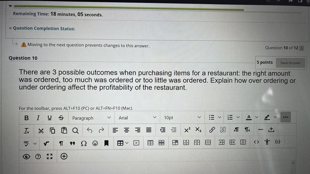 Remaining Time: 18 minutes, 05 seconds. * Question Completion Status: A Moving