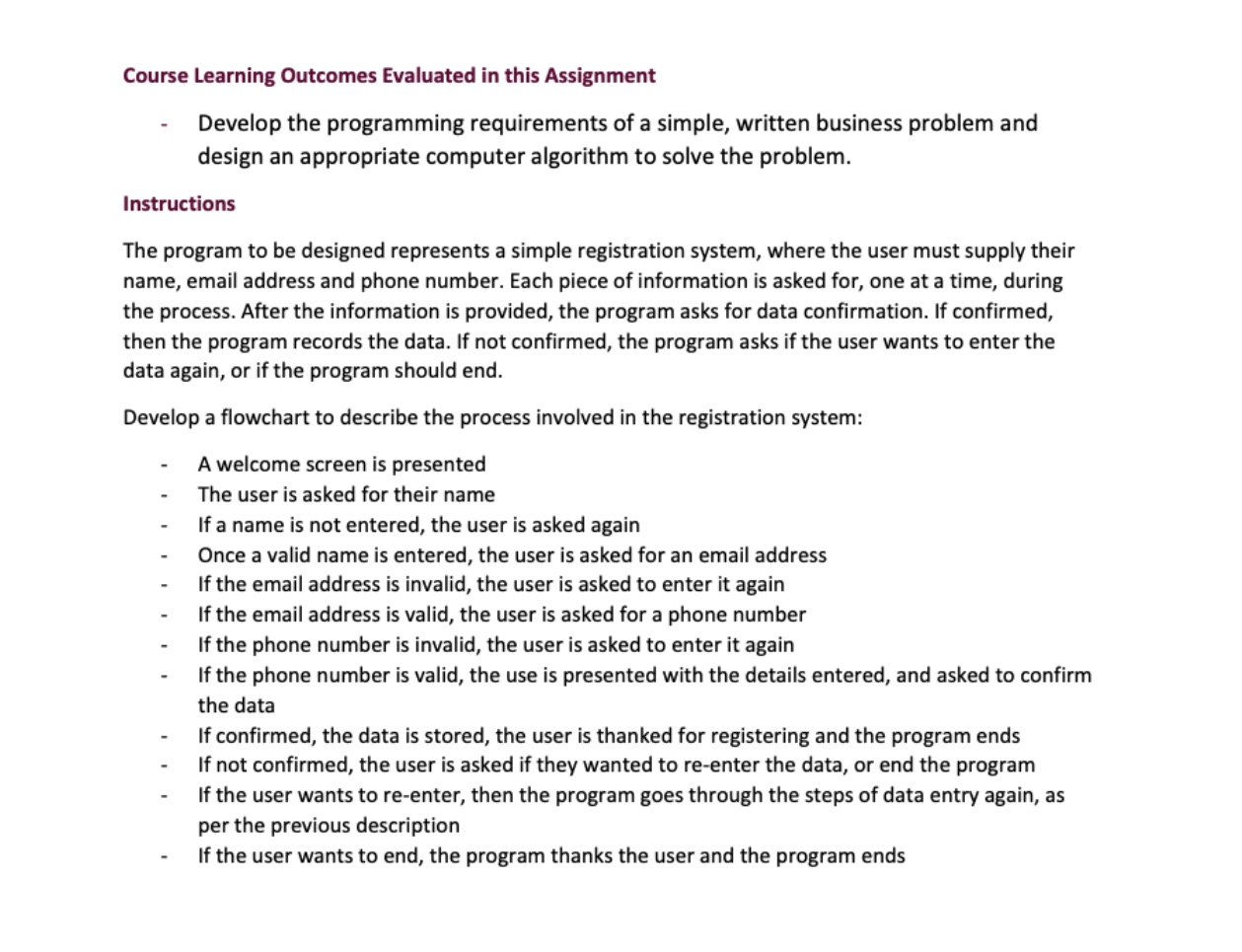 Course Learning Outcomes Evaluated in this Assignment Develop the programming requirements of