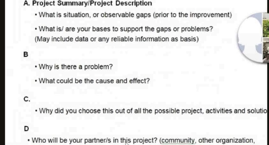 A. Project Summary/Project Description B C. D What is situation, or observable