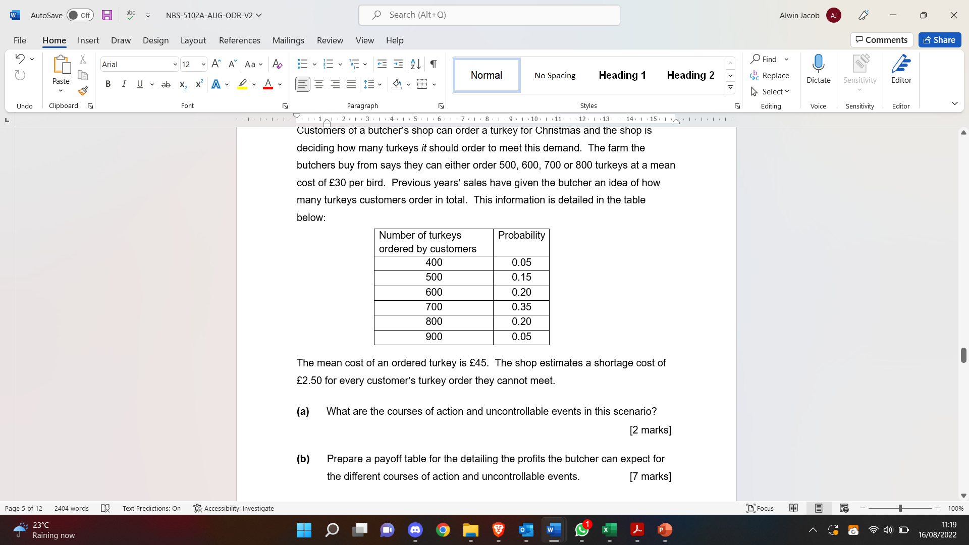 L W File C AutoSave Off Home Insert Draw NBS-5102A-AUG-ODR-V2 V O