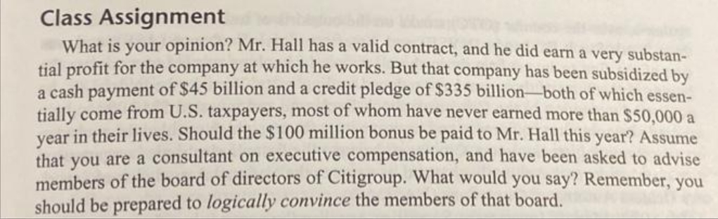 Class Assignment What is your opinion? Mr. Hall has a valid contract,