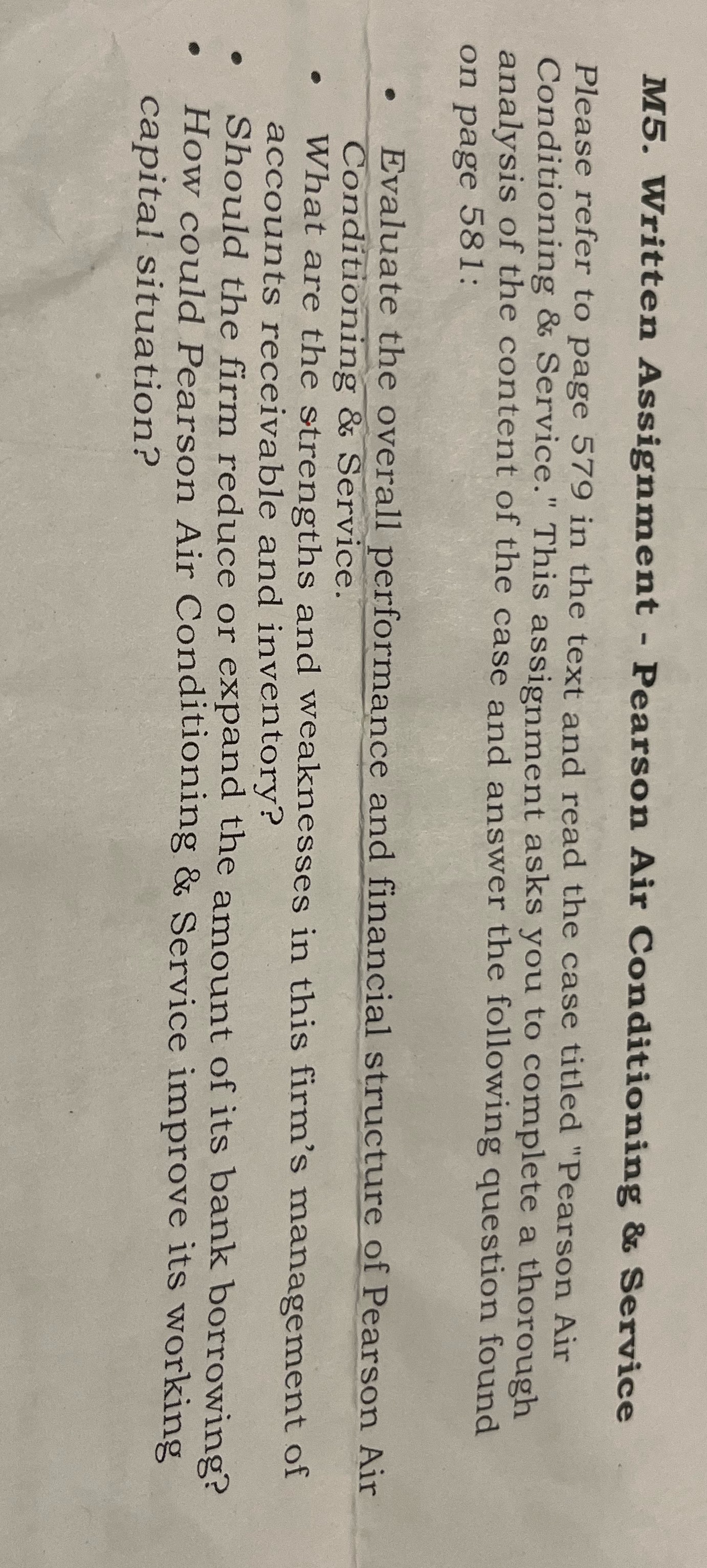 M5. Written Assignment - Pearson Air Conditioning & Service Please refer to