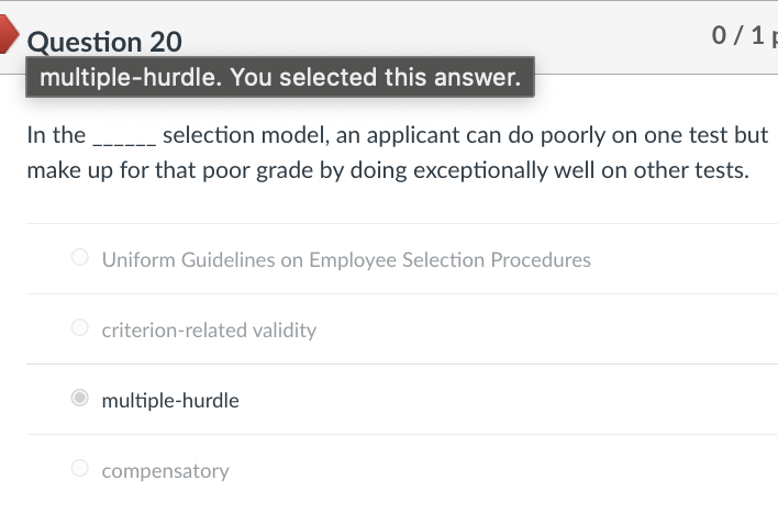 Question 20 multiple-hurdle. You selected this answer. 0/1 p In the ______