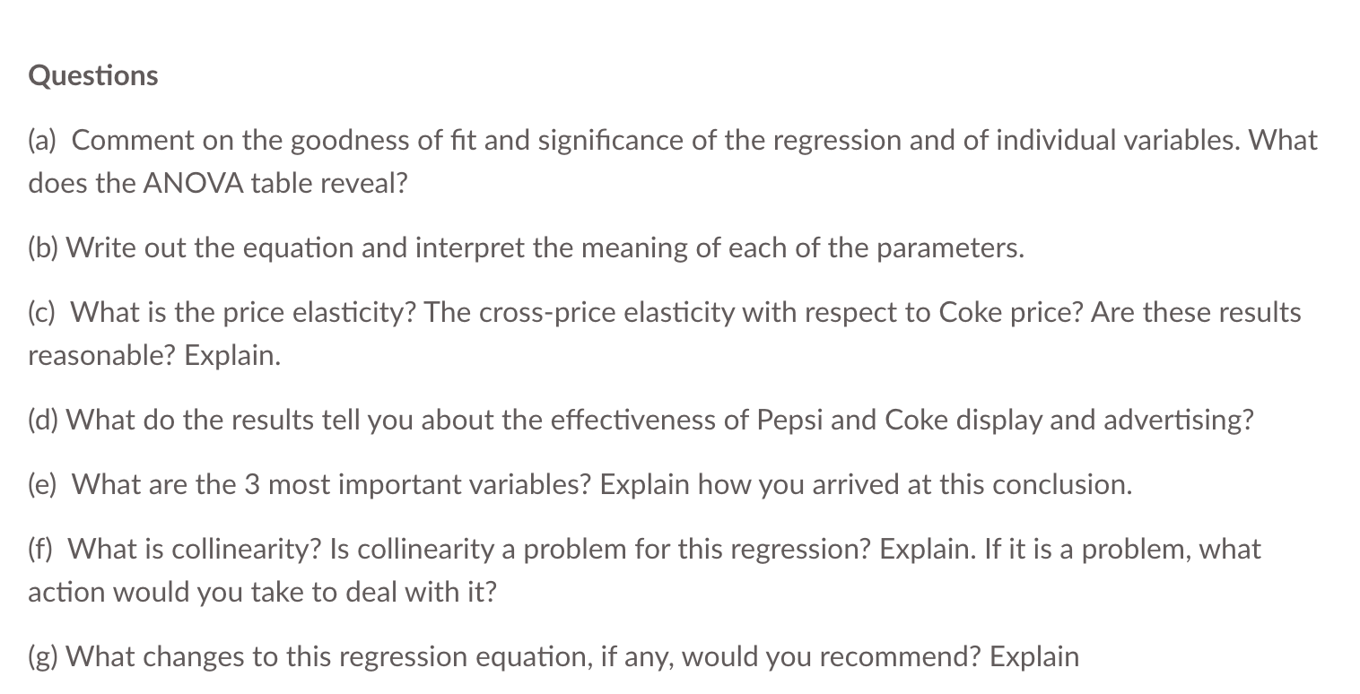 stores for Pepsi carbonated soft drinks. The dependent variable is the log