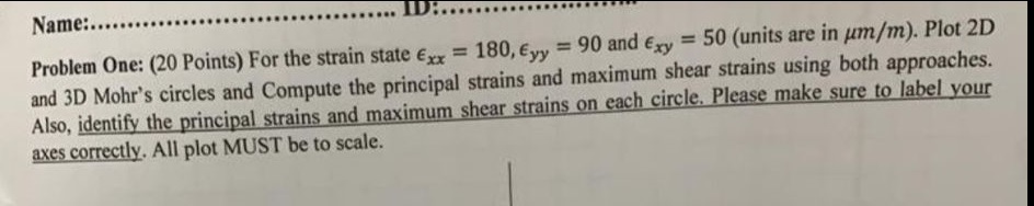 Name:....... Problem One: (20 Points) For the strain state exx = 180,
