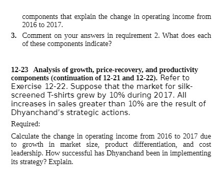 components that explain the change in operating income from 2016 to 2017.