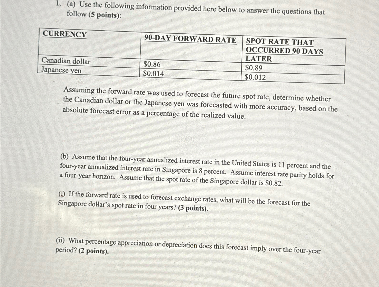 1. (a) Use the following information provided here below to answer the