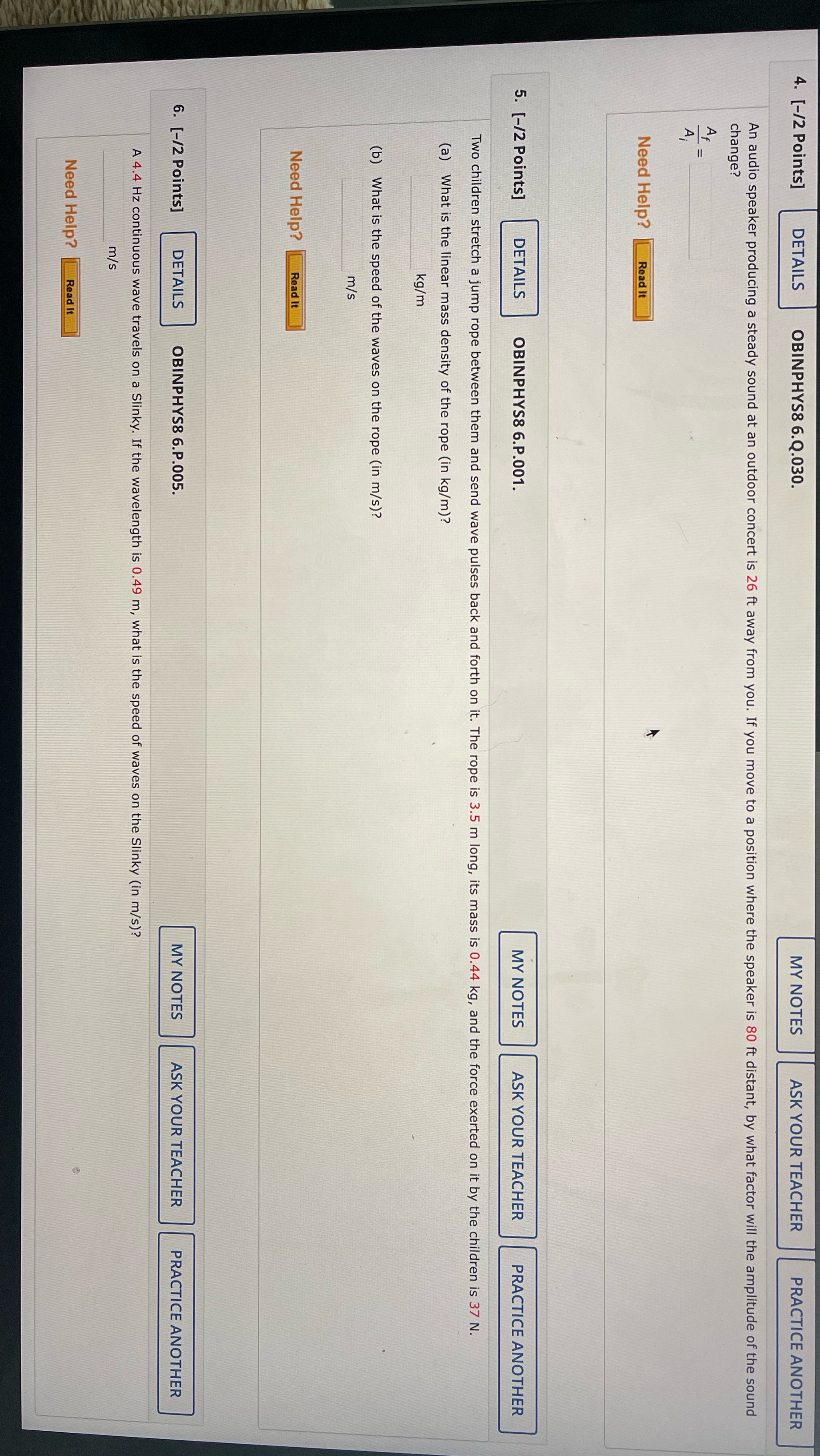 4. [-/2 Points] DETAILS OBINPHYS8 6.Q.030. MY NOTES ASK YOUR TEACHER PRACTICE